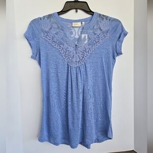 Deletta Blue Lace Detail Top Size Xs ANTHOPOLOGIE